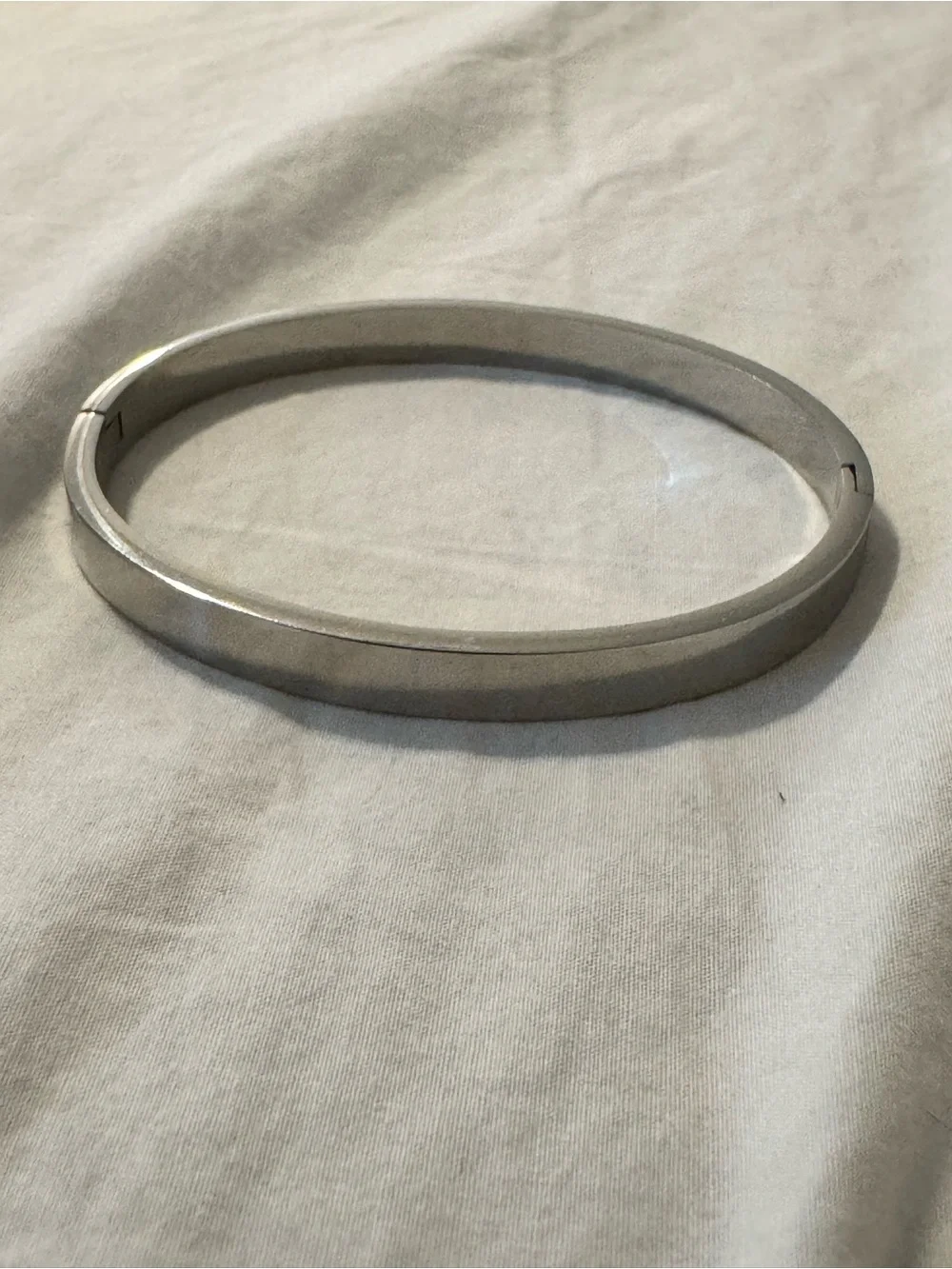 Silver Mother-of-Pearl Hinged Bangle Bracelet with Crystal Accent